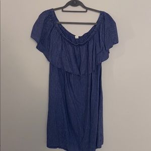 Blue off the shoulder dress with white stripes